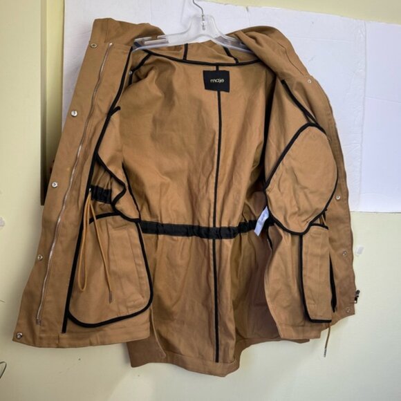 Maje Gangzyum Hood Oversized Elastic Drawstring Stretch Hooded Jacket Preppy Tan - Picture 13 of 16